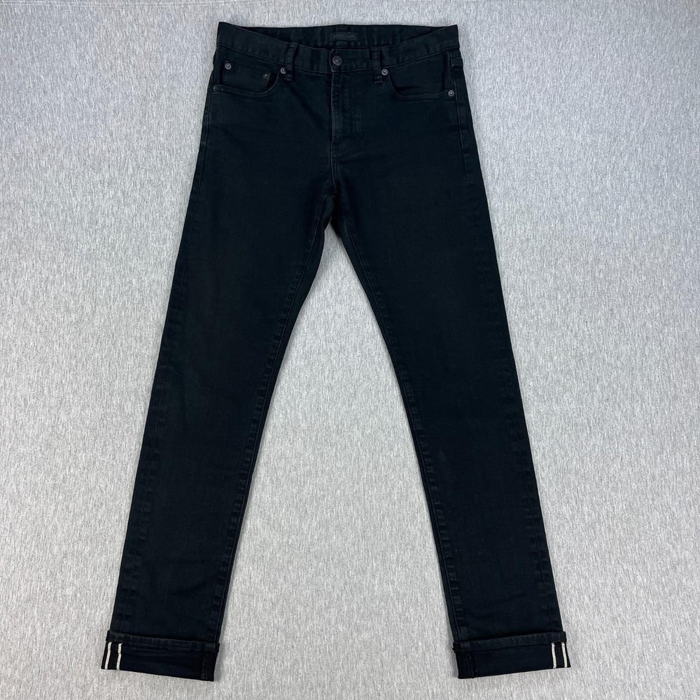 Uniqlo Selvedge Jeans Mens 30x34 (Fits 31x32) Black Denim Slim Straight Low Rise